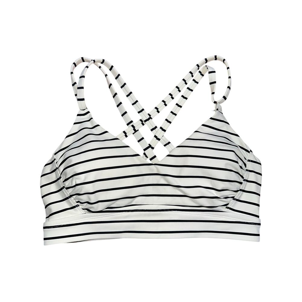 Calia Strappy Back Ruched White Black Stripe Bikini Swim Top Size S - Picture 2 of 13